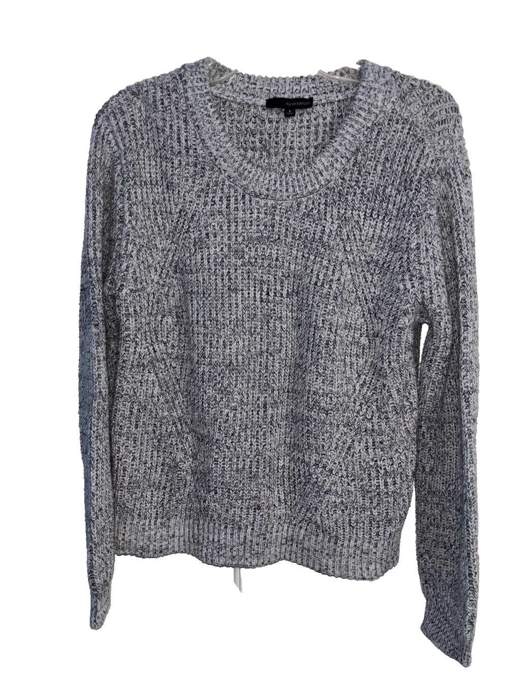 Harve Benard Sweater Womens L Grey Black Marled Knit Shaker Stitch Crewneck
